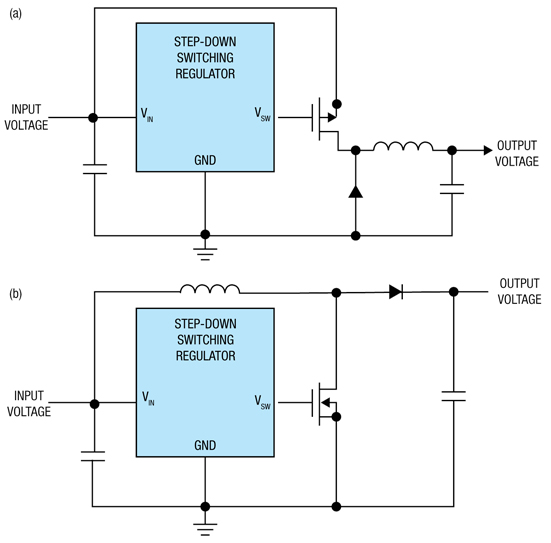 Simplified buck (a) and boost (b) circuits
